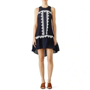 Nha Khanh Navy Bell Dress‎ Shift Eyelet Shift Mini size 2 Wedding Guest